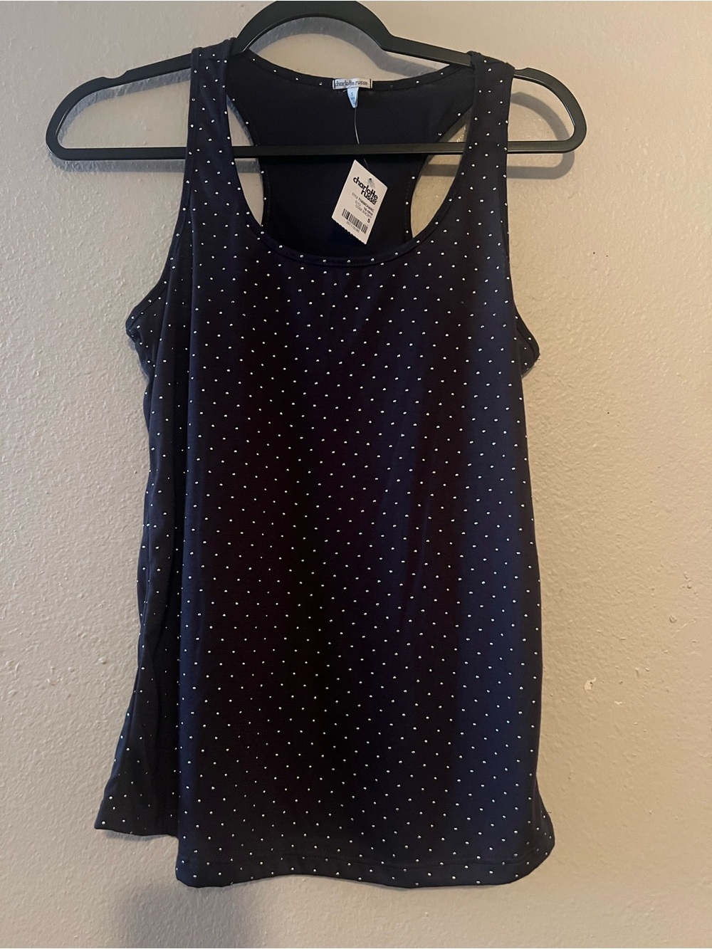 Charlotte Russe Black Polka Dot Racerback Tank studded